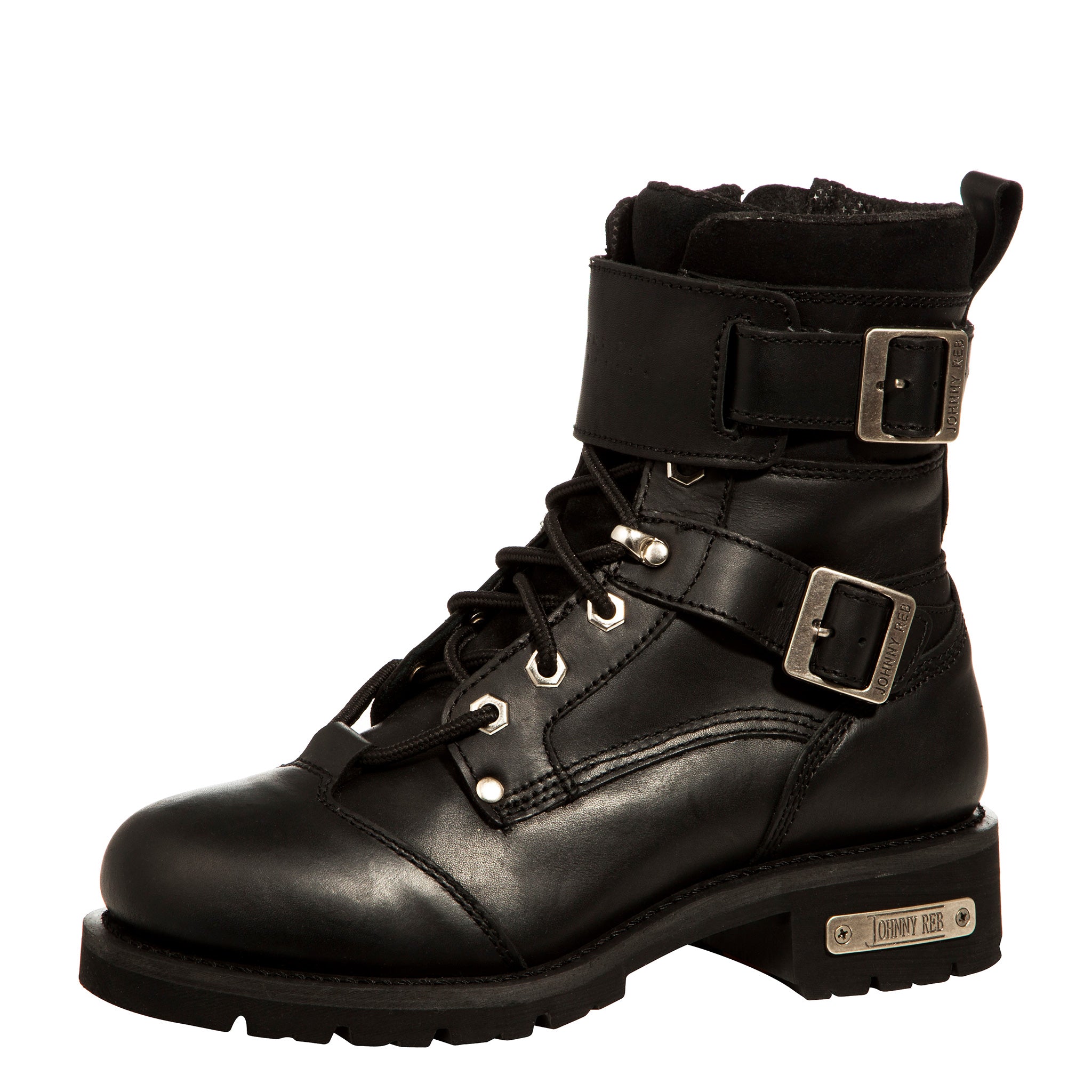 Men's Motorcycle Cruiser Leather Boots – Short Rebel Harness Biker Boots, Black, 6 Month Warranty