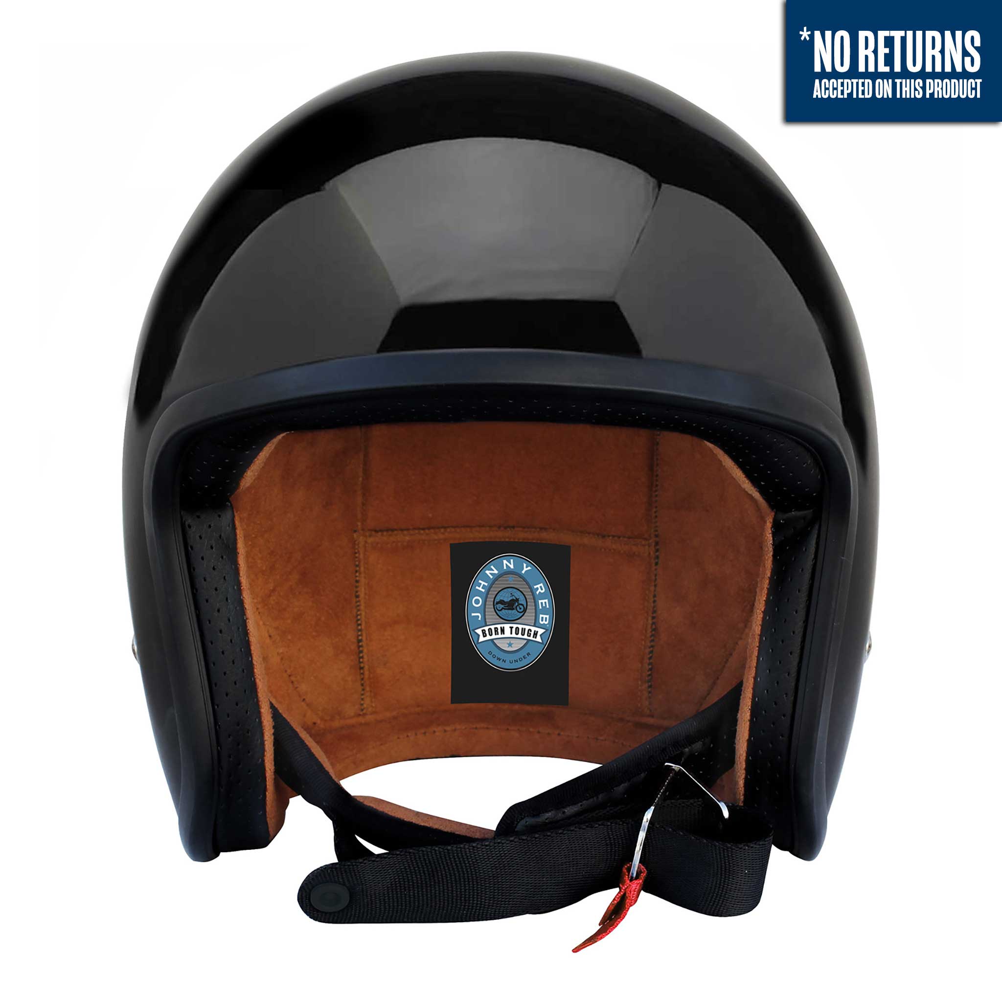 Johnny Reb Burke Open Face Helmet Gloss Black/Brown Lining